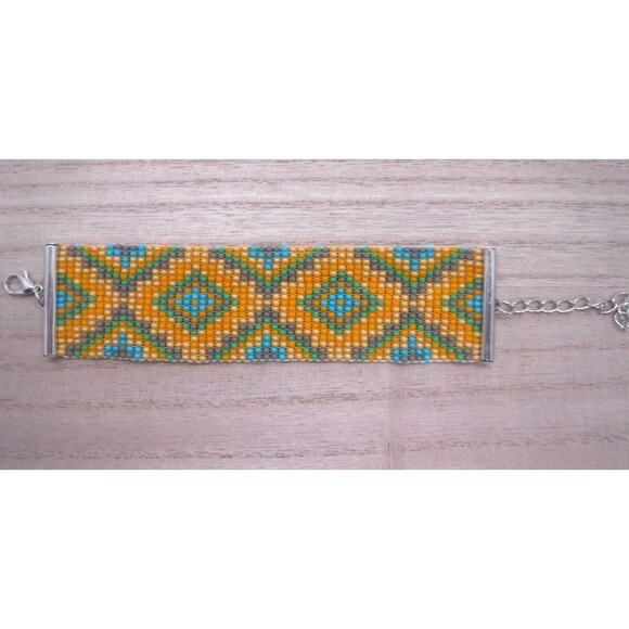 Loom Beaded Bracelet Orange, Gray & Teal - Picture 2 of 4